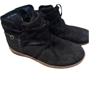 Born Tarkiln Boots Women's US 6.5M Black Leather Laces Round Toe Ankle Booties